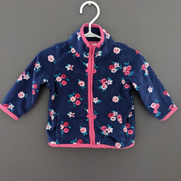 Carter's Other - Blue & pink flower print fleece zip up sweater